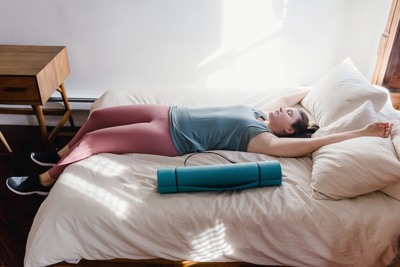 A woman able to relax comfortably after using home cryotherapy